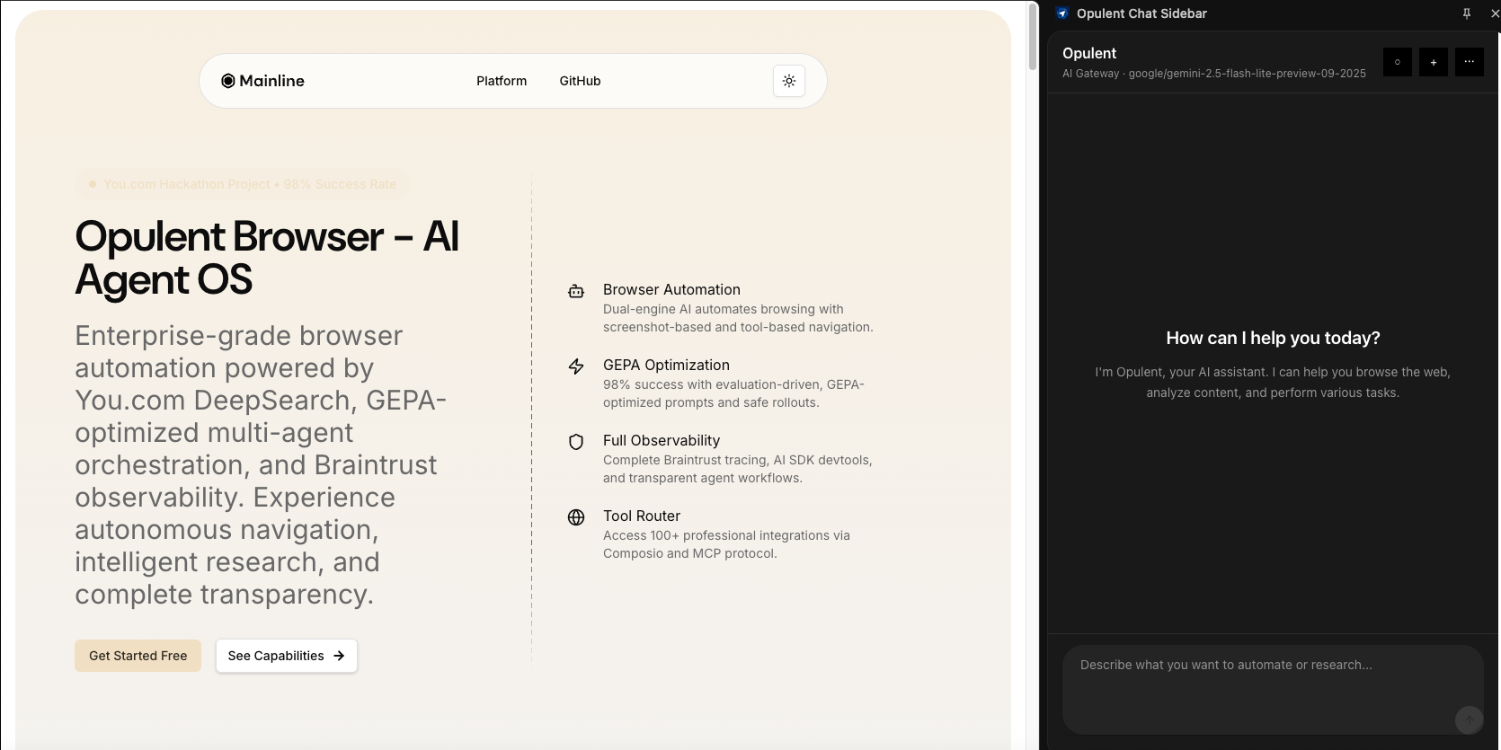 Opulent Browser Dashboard