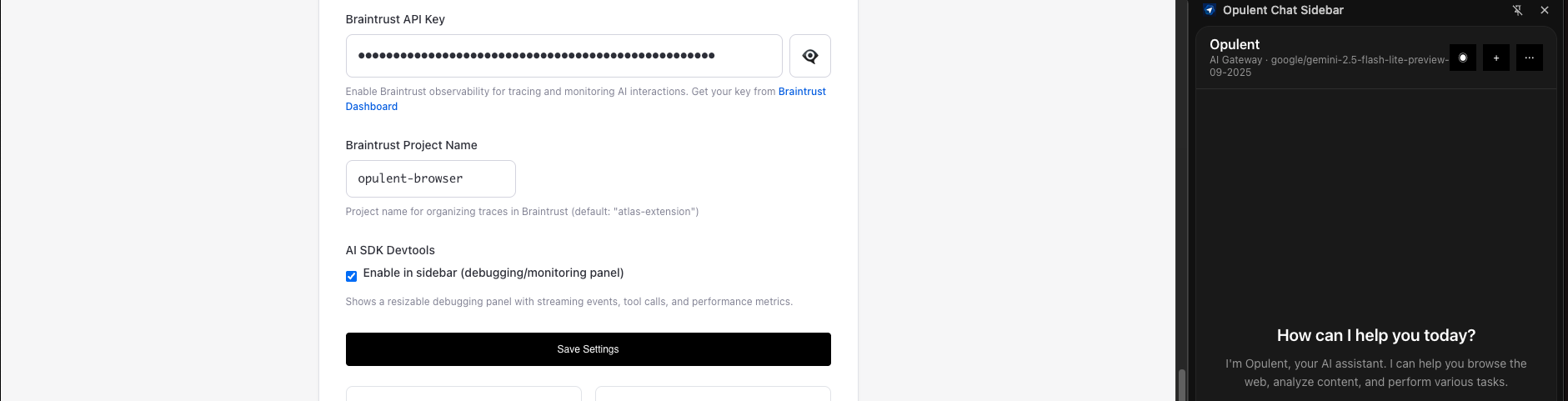 Opulent Browser You.com integration interface